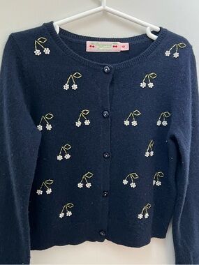 Bonpoint Navy Cardigan with Red Cherry Motif Jonia Cashmere
